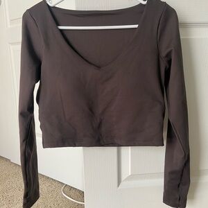 Hollister Dark Brown V-Neck Athletic Long Sleeves Top